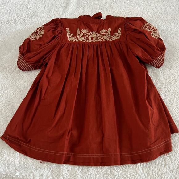 Free People Dreaming About You Tunic Boho Orange Embroidered Top Sz M Art Indie - Picture 3 of 6